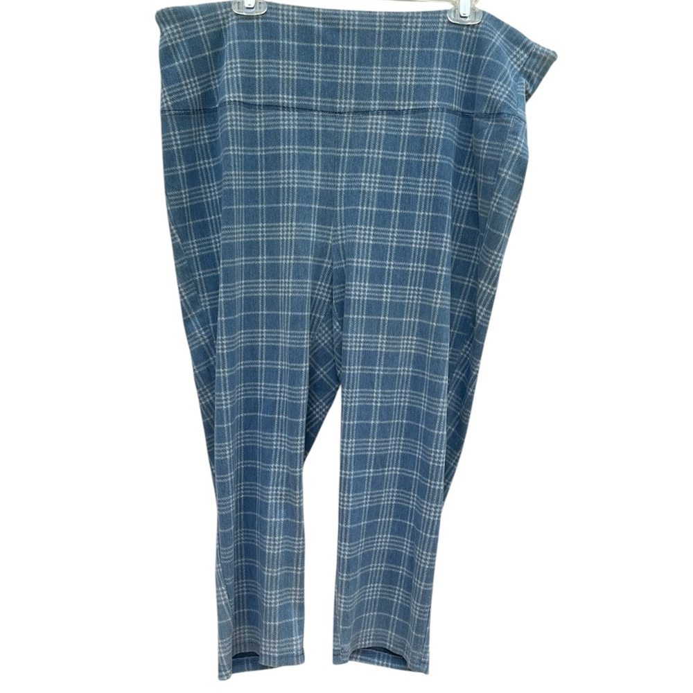 Intro Love the Fit 3X Blue Plaid Women's Leggings Capris Tummy Control Pants